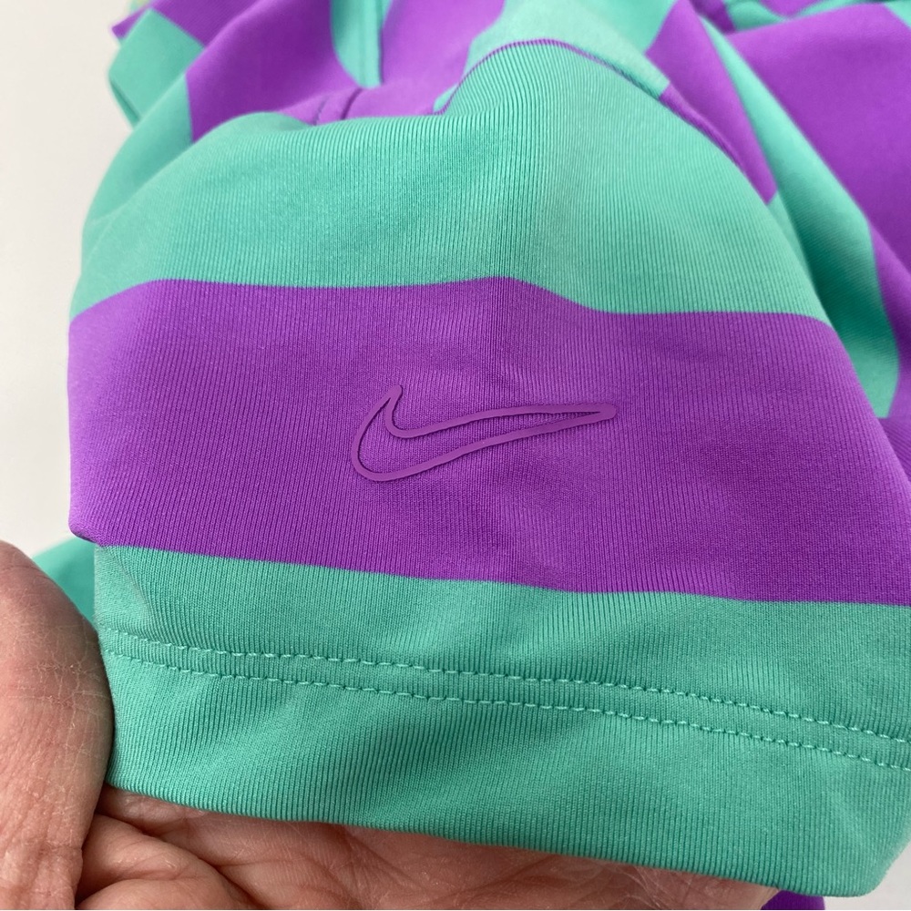 Nike Golf Collared Shirt Kids Large Striped Short Sleeve Purple Green Casual - Picture 9 of 9